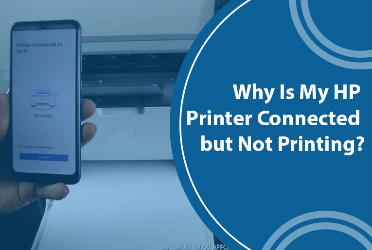 A person troubleshooting an HP printer connected but not printing issue