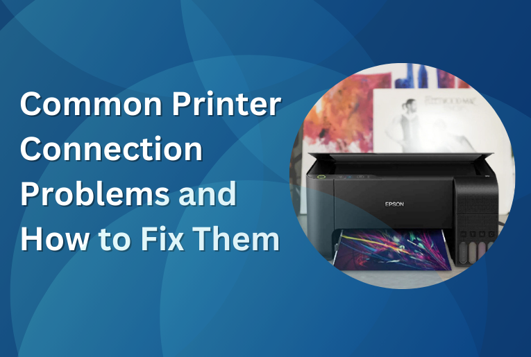 Illustration showing common printer connection issues and troubleshooting steps