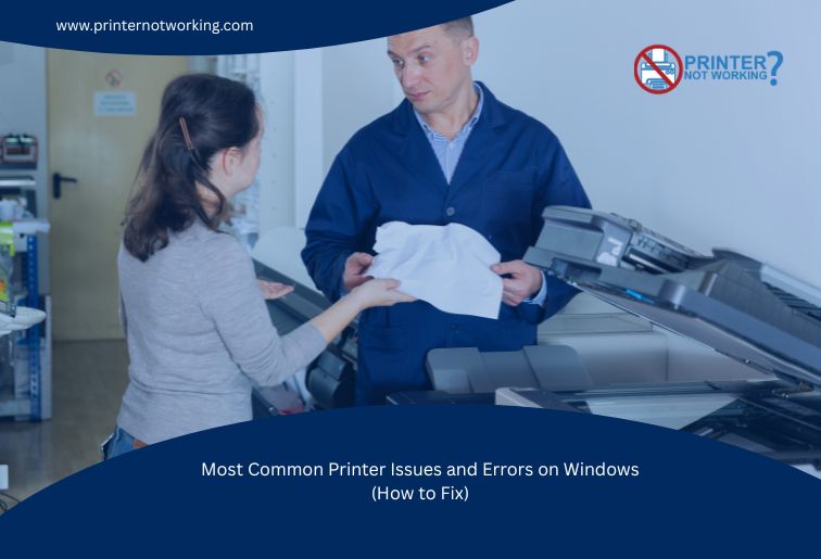 Most common printer issues and Windows error fixes explained on PrinterNotWorking website.